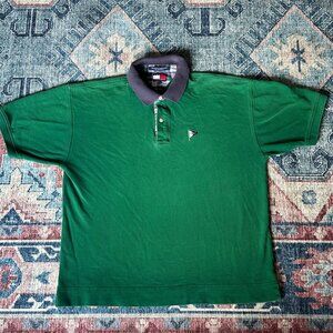 Vintage Tommy Hilfiger Polo Shirt Green XL Mens Cotton Flag Plaid Preppy Golf